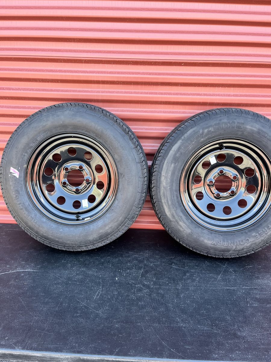 New ST 205/75 D 15 Trailer Tires Mounted on Rims