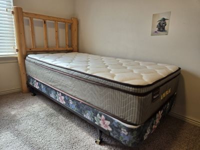 Twin Wooden Log Bed Frame, Mattress, Base