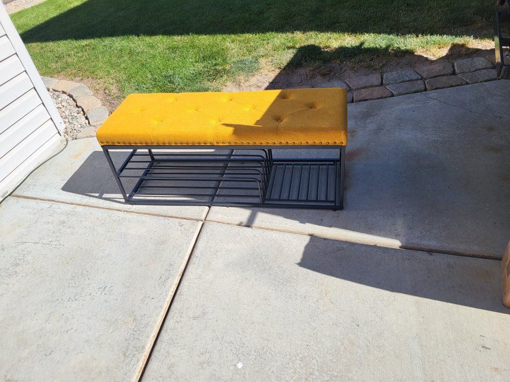 Hausfame Upholstery Entryway Shoe Storage Bench with Tufted Padded Seat - Yellow, 47.24" W