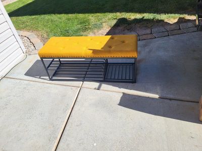 Hausfame Upholstery Entryway Shoe Storage Bench with Tufted Padded Seat - Yellow, 47.24" W