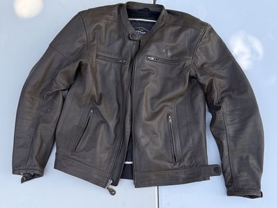 Street & Steel Brute II Men's L Brown 100% Leather Cafe Racer Motorcycle Jacket with Armor Pads
