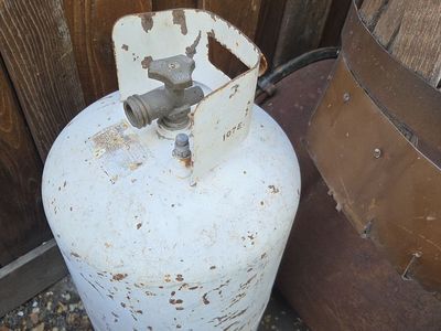 RV or camp trailer 2 foot tall propane tank