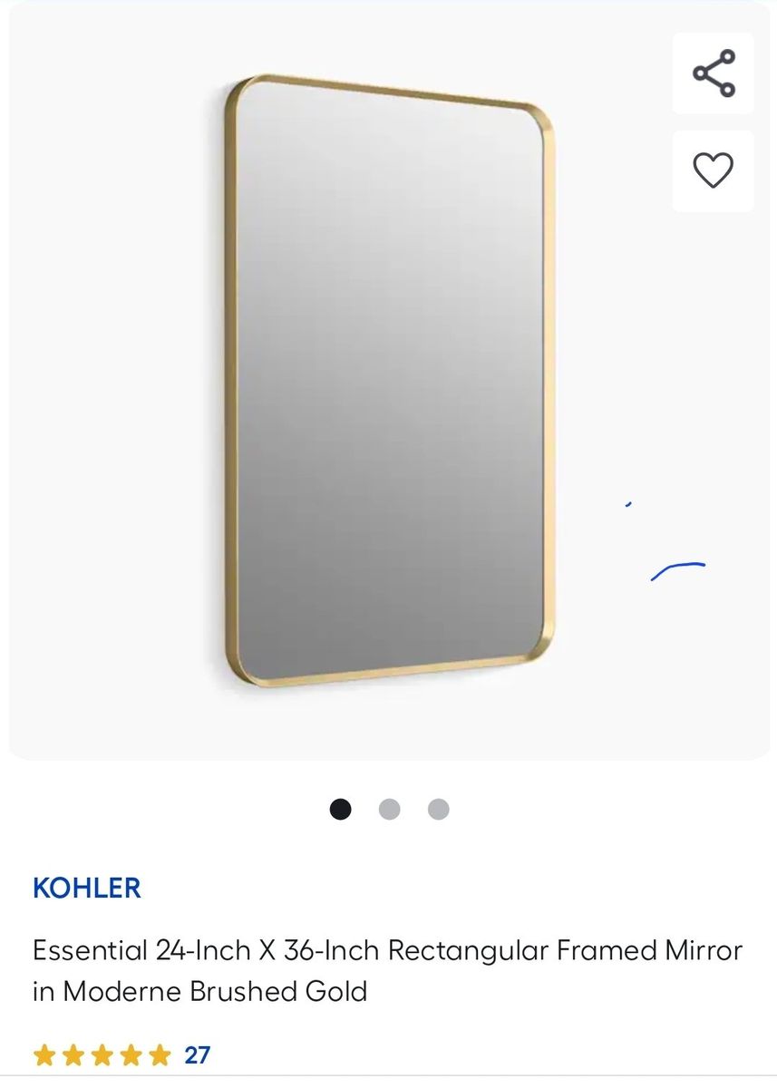 KOHLER Essential 24" x 36" Rectangular Framed Mirror Moderne Brushed Gold 31364-BGL New