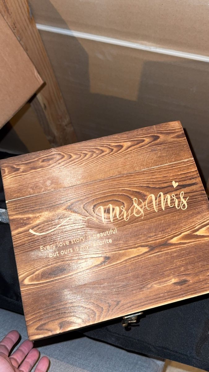 Mr & Mrs. Wedding Gift Set - Engraved Wooden Box, 2 Tumblers, Whisky Stones & Tongs