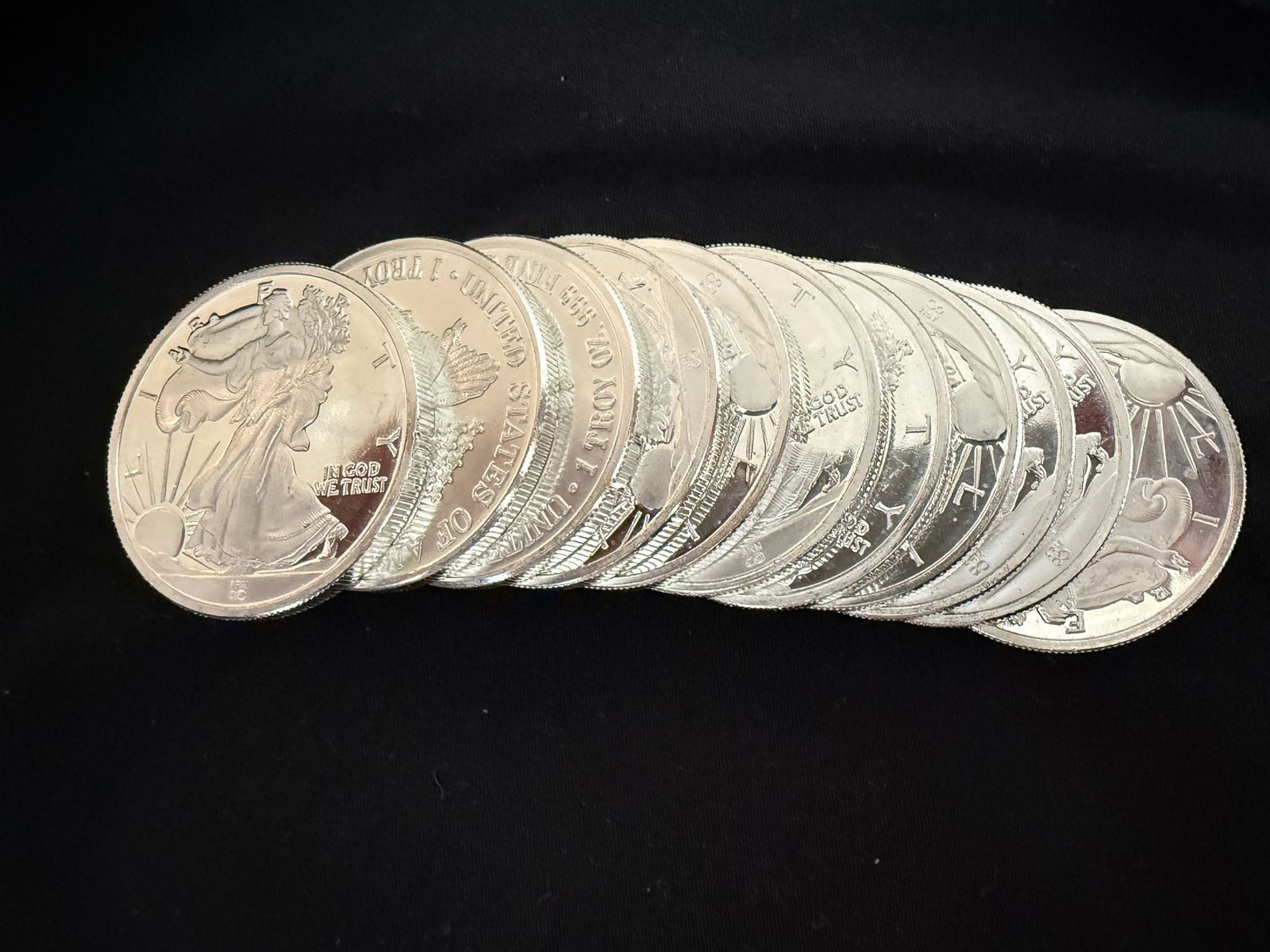 Silver Eagle 1 Troy Oz .999 Fine Silver Coin Lot - 11 Coins Total