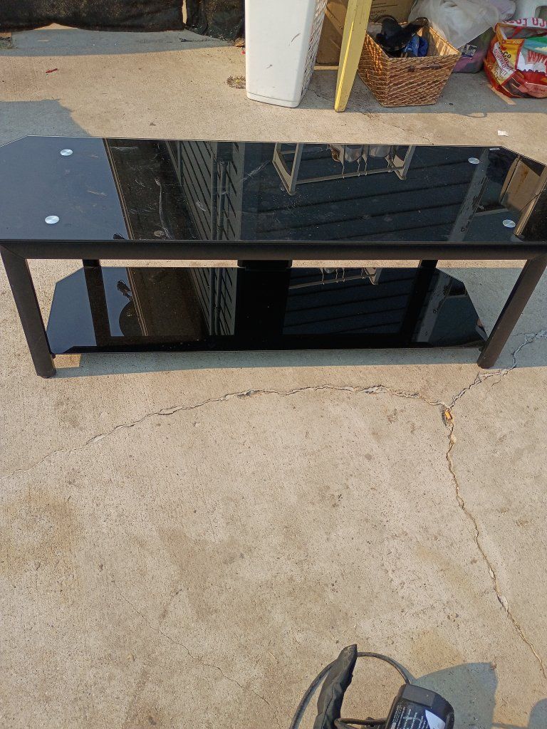 Black Tempered Glass TV Stand Console with Lower Shelf