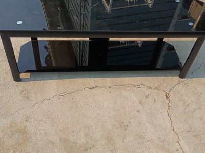 Black Tempered Glass TV Stand Console with Lower Shelf