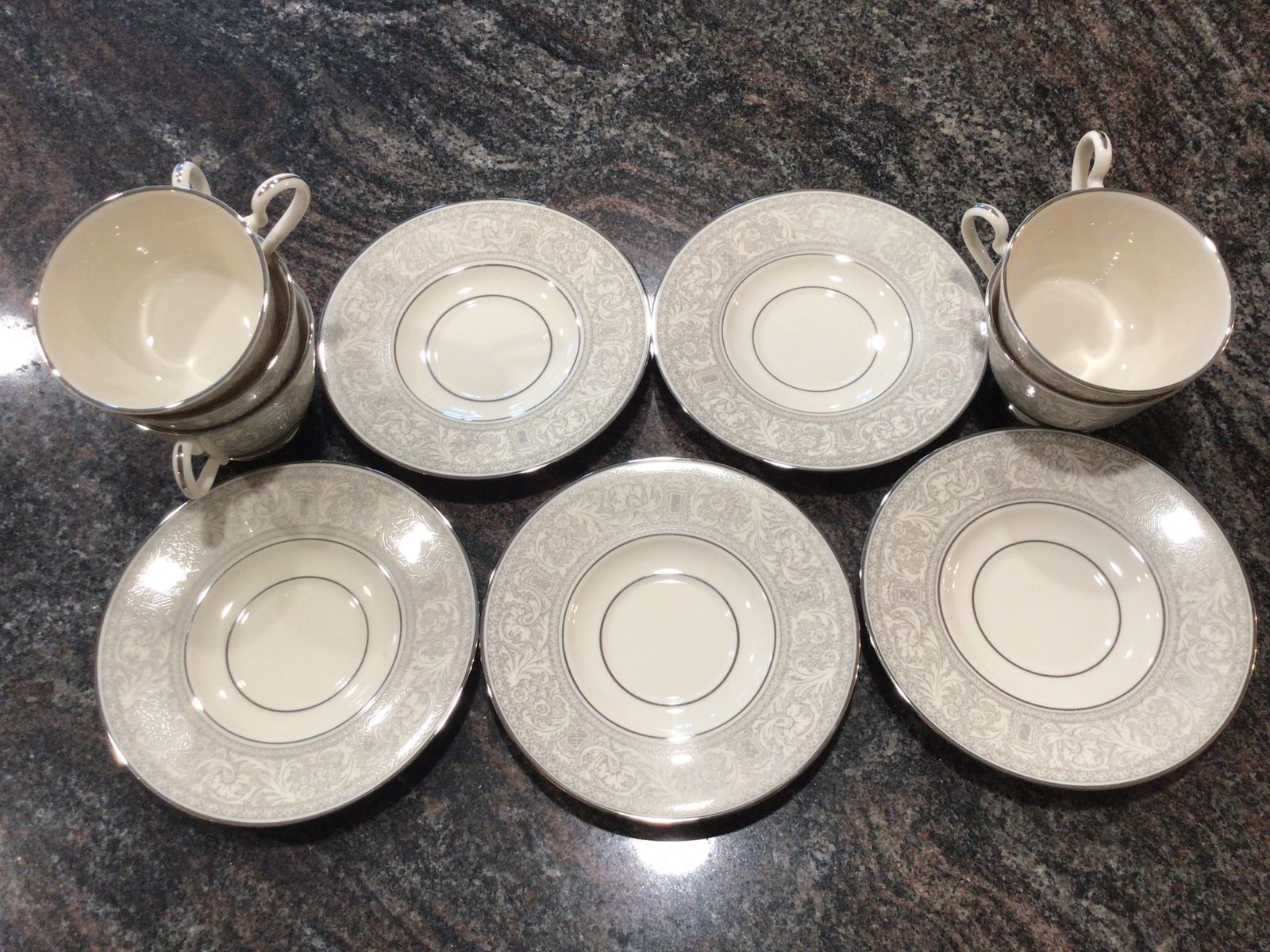 FRANCISCAN RENAISSANCE PLATINUM 9 cup and saucer sets, porcelain, excellent condition, beautiful craftsmanship vintage retro