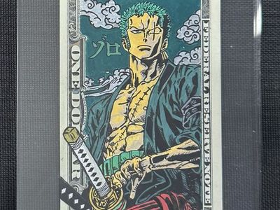 One Piece Roronoa Zoro Custom Hand-Painted Anime Art on a Real Dollar Bill - Unique Collectible