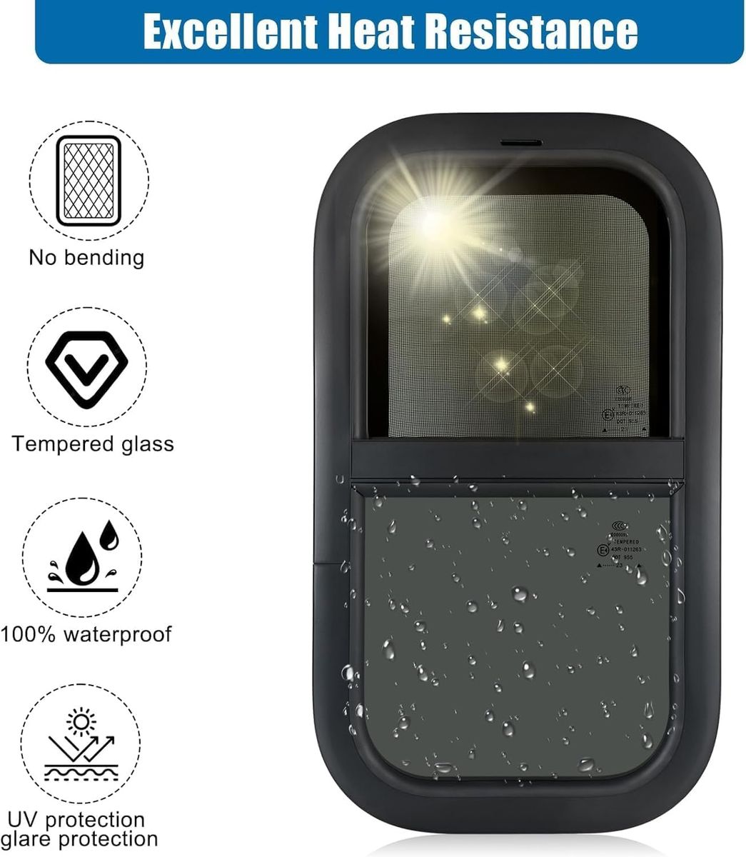 NIB 2x  RV Window, 15"W x 22"H Tinted Sliding RV Window w/Screen/Trim Ring, for 15/16" or 1-3/8"