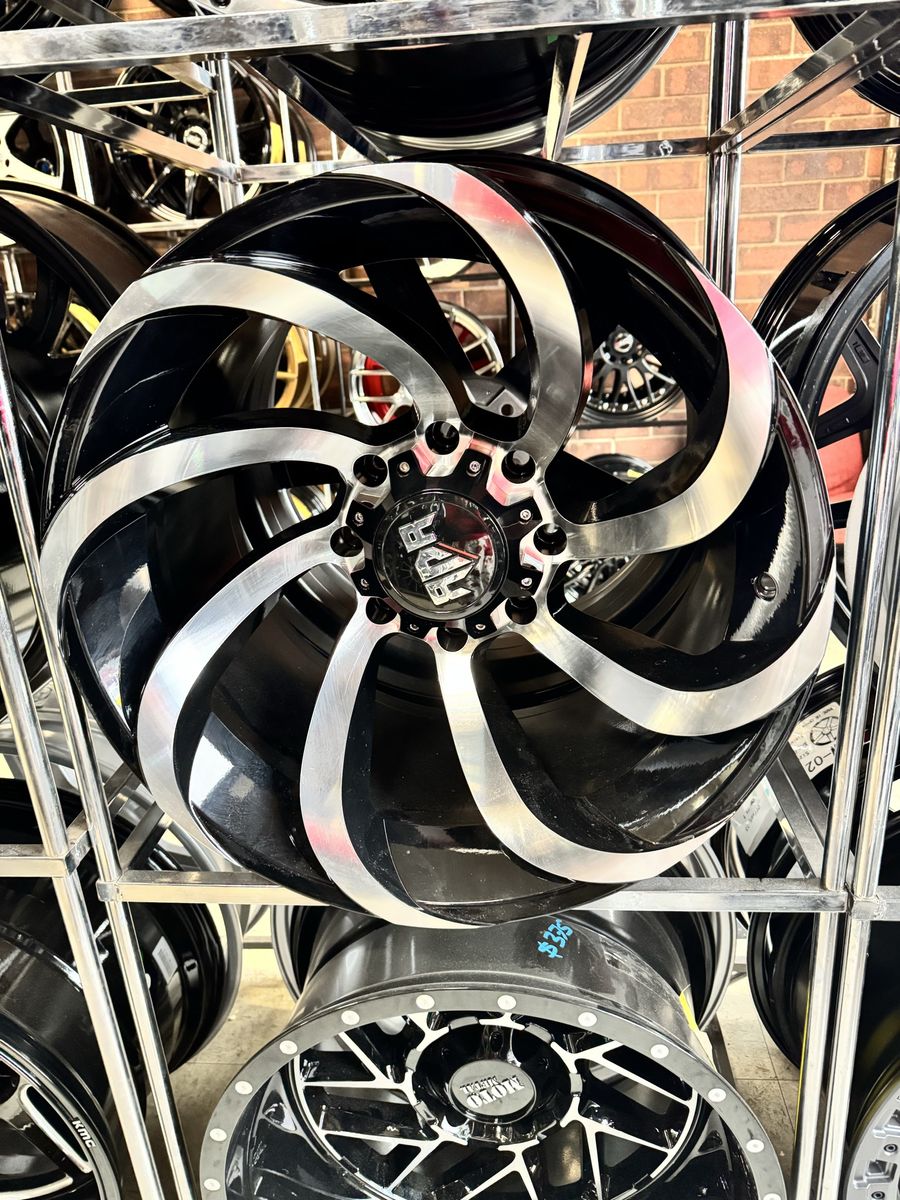 RDR TORNADO WHEELS BRAND NEW SET OF 4. 20x12  Lug pattern 8x180 offset -44mm black milled