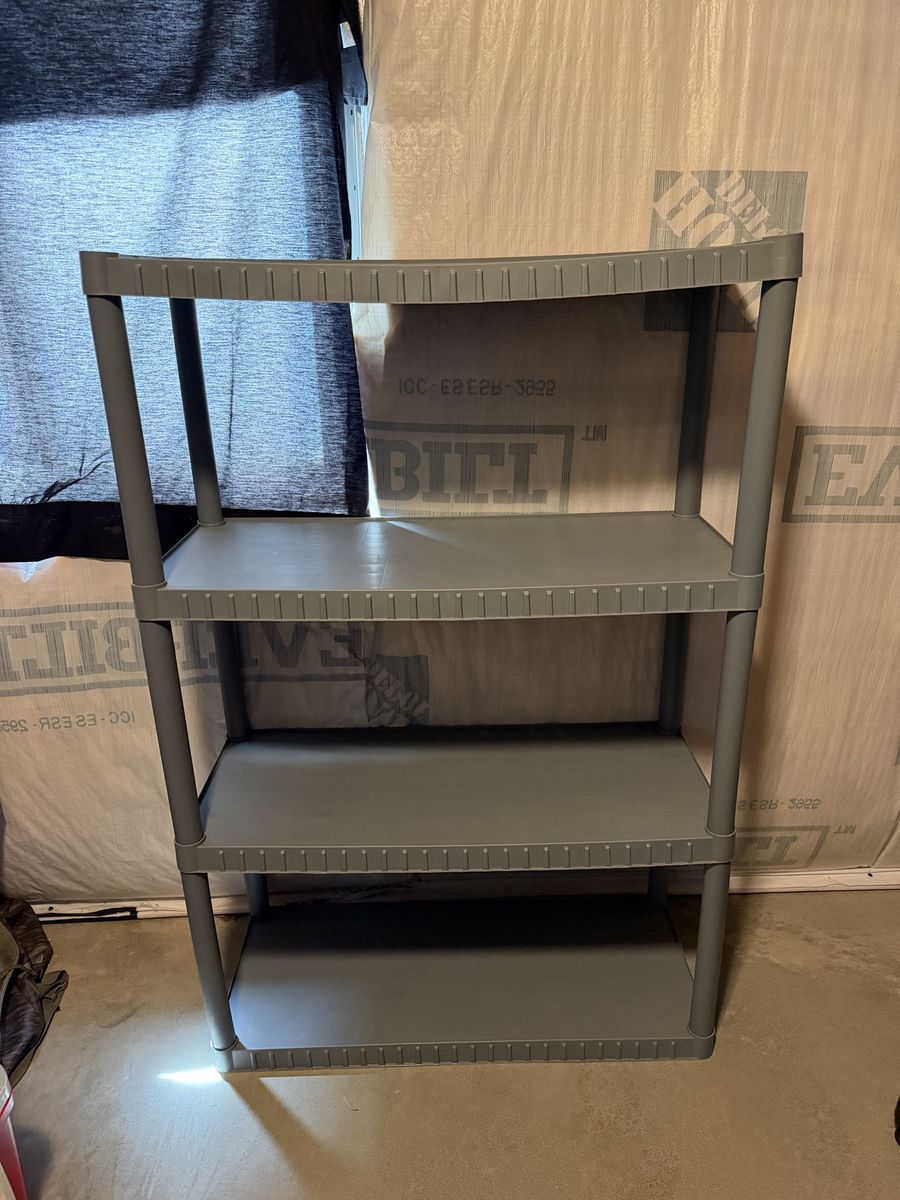 Heavy-Duty 4-Tier Plastic Storage Shelving Unit - Garage/Utility Organizer, Grey