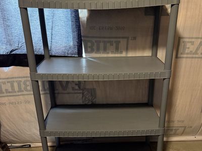 Heavy-Duty 4-Tier Plastic Storage Shelving Unit - Garage/Utility Organizer, Grey