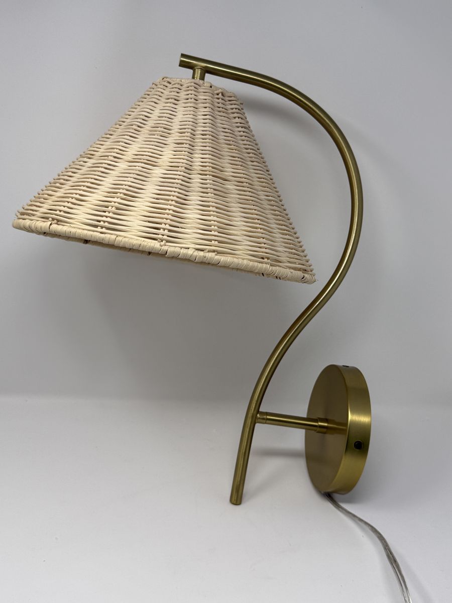 Threshold Brass Wall Sconce with Woven Rattan Shade