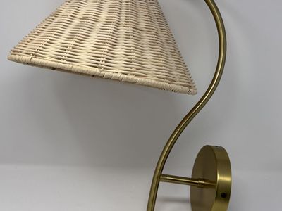 Threshold Brass Wall Sconce with Woven Rattan Shade