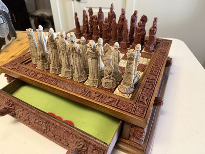 Unique Vintage chess set huge Wood Resin Handmade