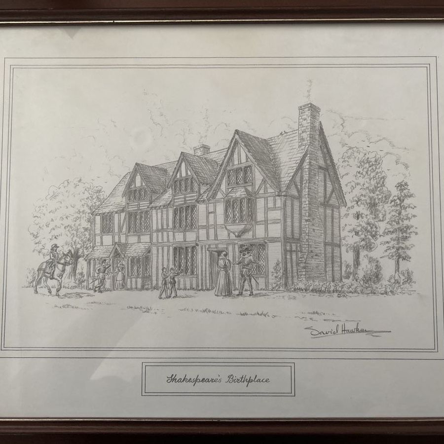 ART — Framed David Hawken 'Shakespeare's Birthplace' and “Lord Leycester Hospital, Warwick” Pencil Drawing Art Prints