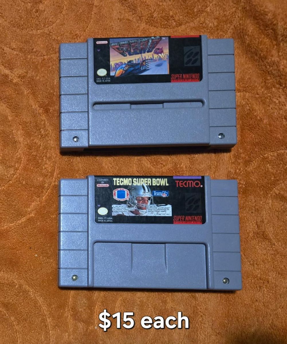Nintendo sNes games $15 each including Tecmo Super Bowl! trades considered!