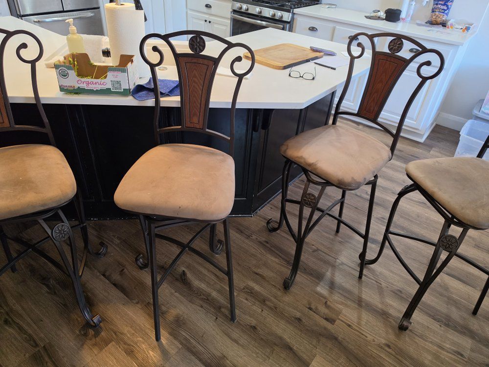 4 wood and iron barstools