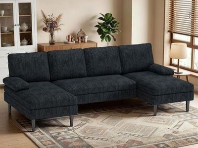 Modern U-Shaped Sectional Sofa - Dark Gray Chenille Fabric