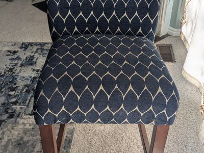 2 Stylish Navy Blue & White Patterned Upholstered Counter Height Bar Stool