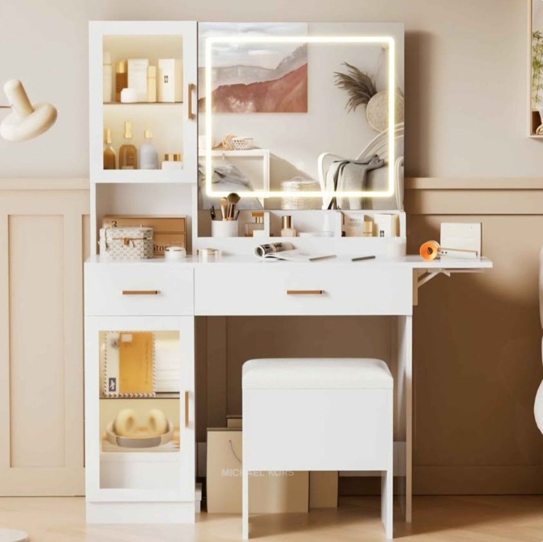 White Vanity Desk with LED Mirror #10