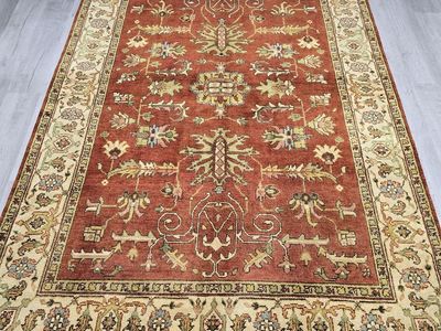 6x9 Area Rug - Oushak Design, Red and Soft Gold