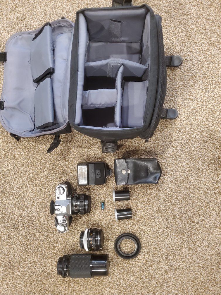 Canon AE-1 35mm SLR Camera with Extra Lenses & Accessories