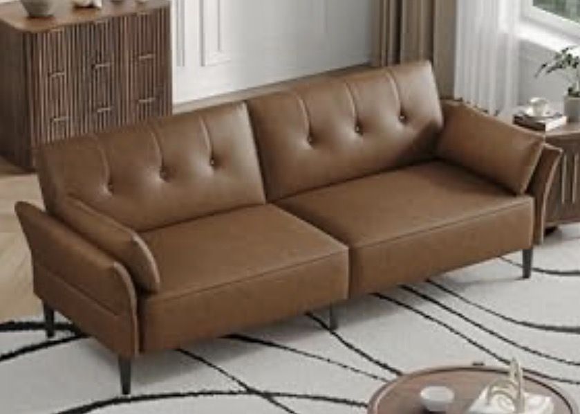 New Brown Vegan Leather Futon - In box