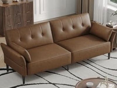 New Brown Vegan Leather Futon - In box