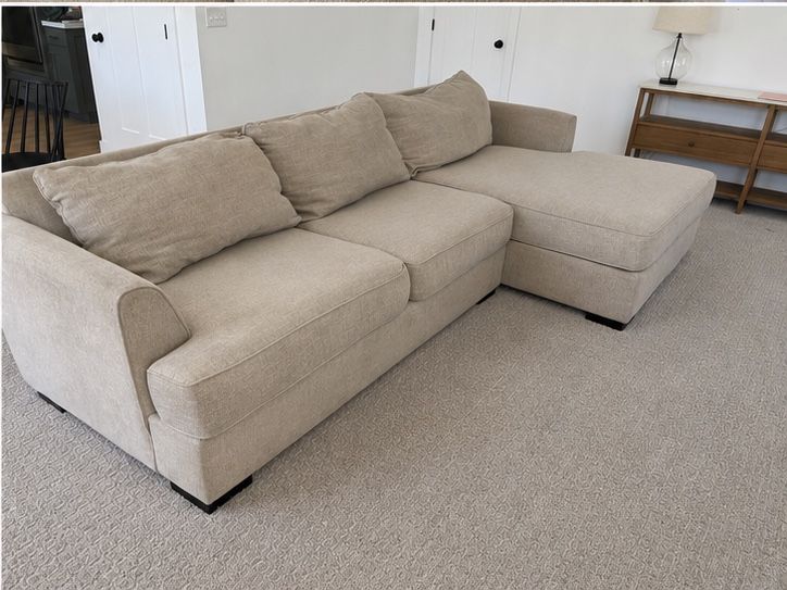 Spacious Light Beige Sectional Sofa with Large Chaise