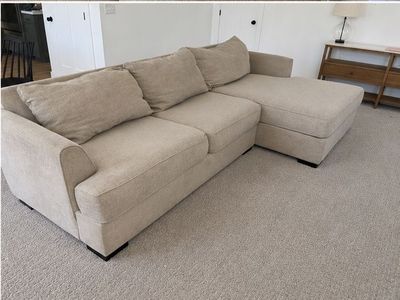 Spacious Light Beige Sectional Sofa with Large Chaise