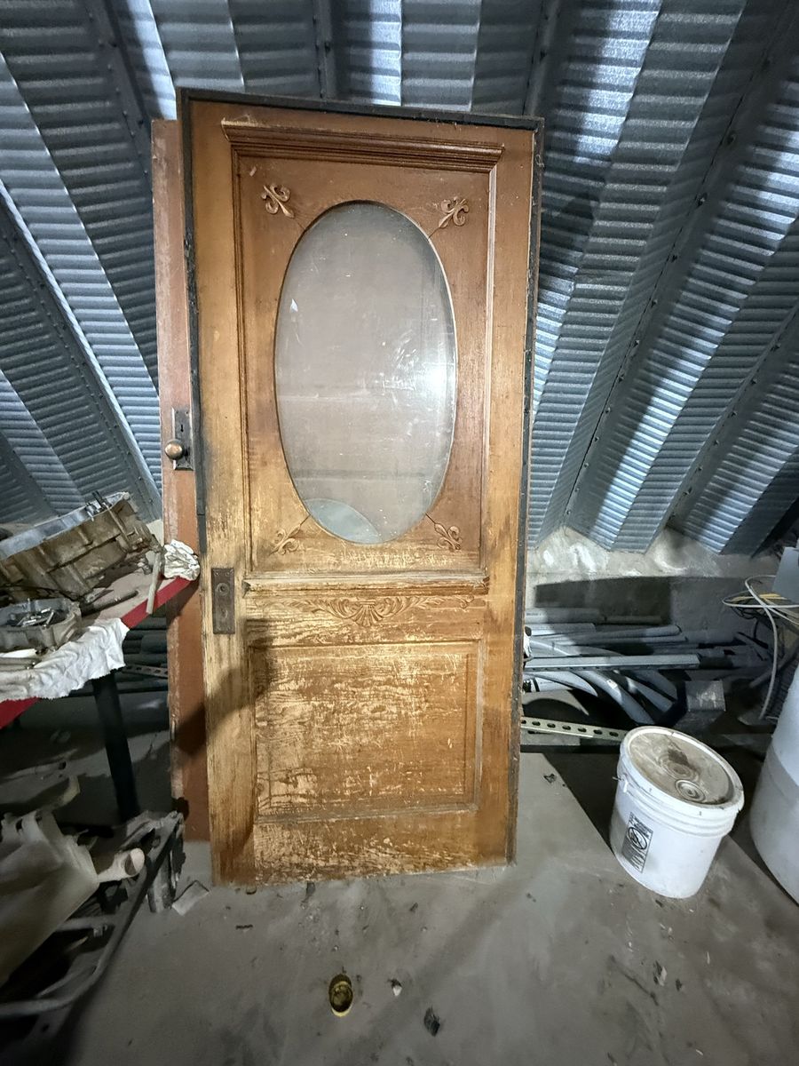 Vintage Solid Wood Interior Door with Oval Glass Panel