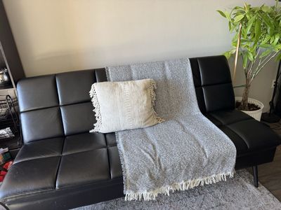 Black Faux Leather Futon Sofa Bed - Convertible and Space-Saving Design