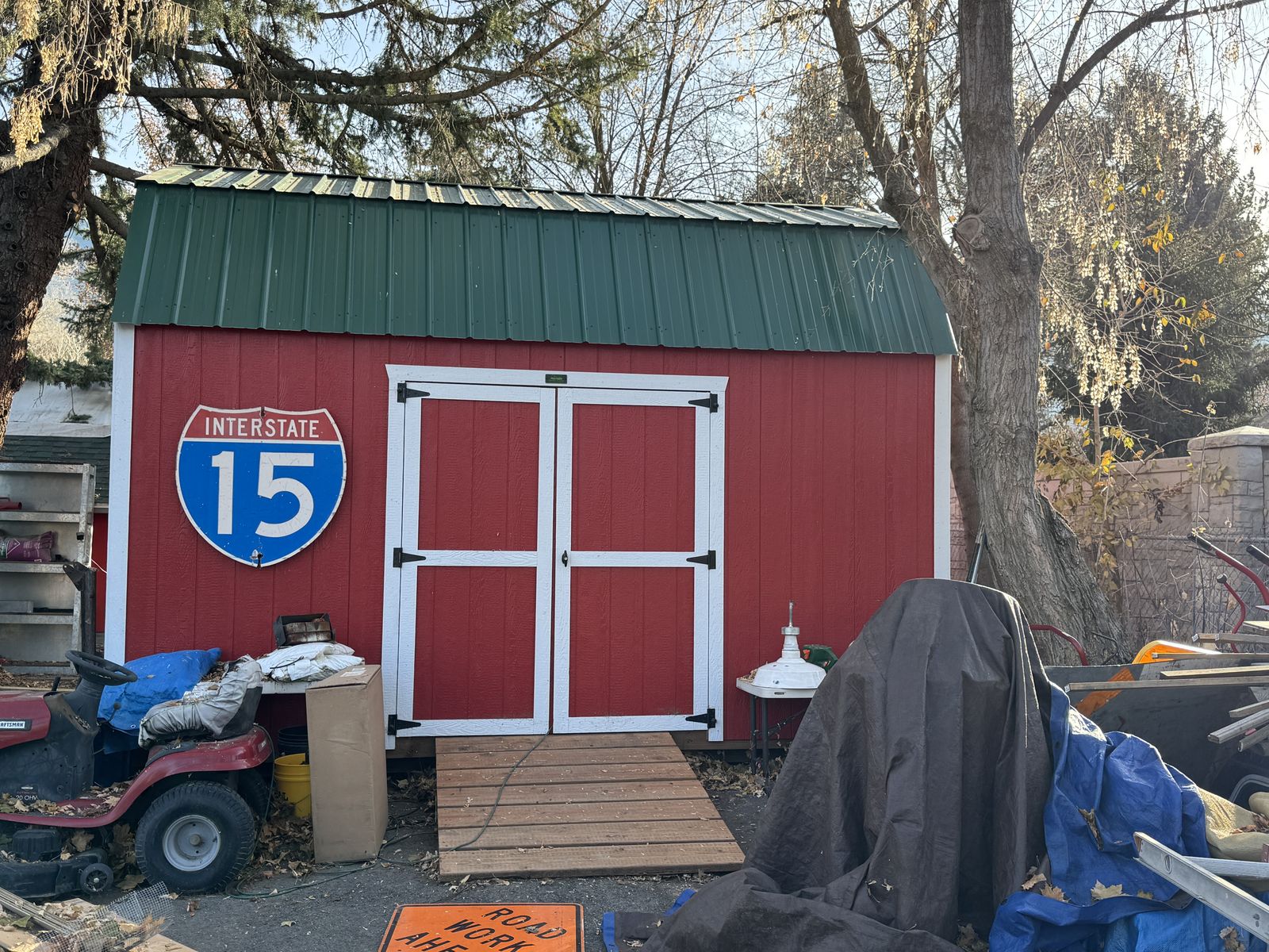 12x16 Tall Barn Shed with Ramp & Work Benches
