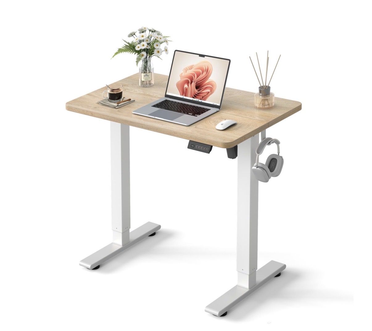 Electric Standing Desk with Adjustable Height & Memory Presets, Light Wood/White 31.5" x 18.9"