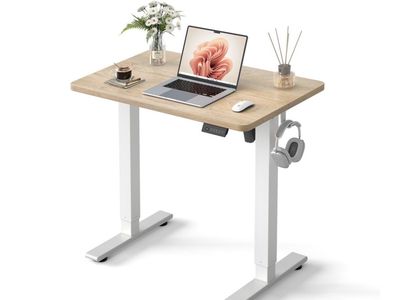 Electric Standing Desk with Adjustable Height & Memory Presets, Light Wood/White 31.5" x 18.9"
