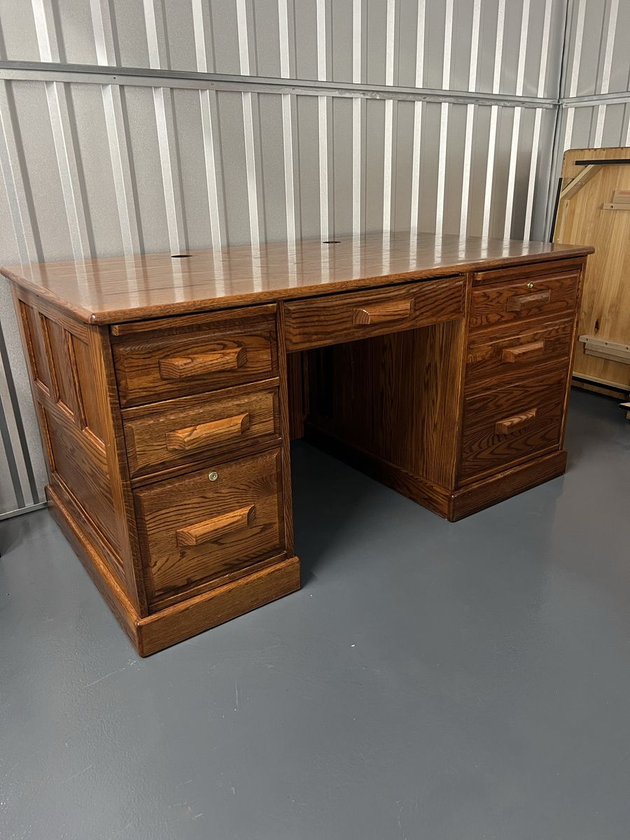 Desk - Solid Oak Executive Desk