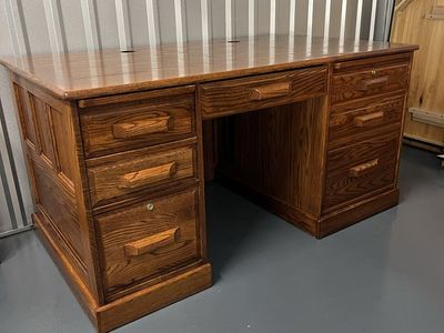 Desk - Solid Oak Executive Desk
