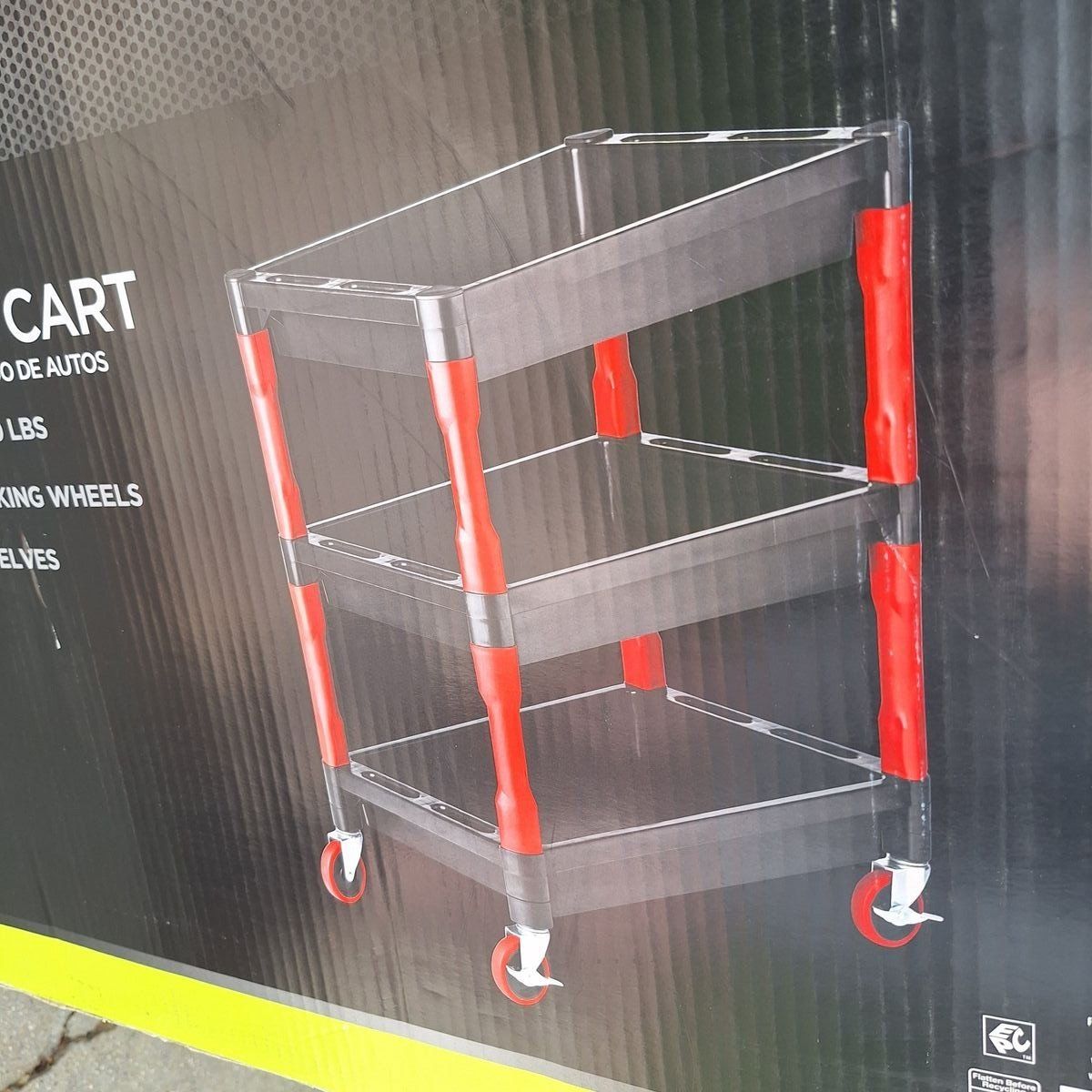 Auto Drive 3-Shelf Detailing Cart - 300 lbs Capacity, 4 Locking Wheels, 3-7/8" Deep Shelves
