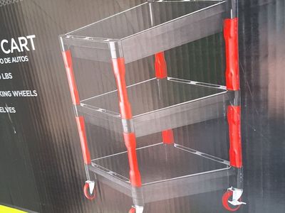Auto Drive 3-Shelf Detailing Cart - 300 lbs Capacity, 4 Locking Wheels, 3-7/8" Deep Shelves