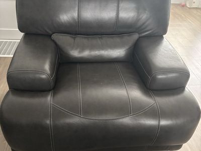 Dark Gray Leather Reclining Sofa and Armchair Set - Comfortable Living Room Furniture