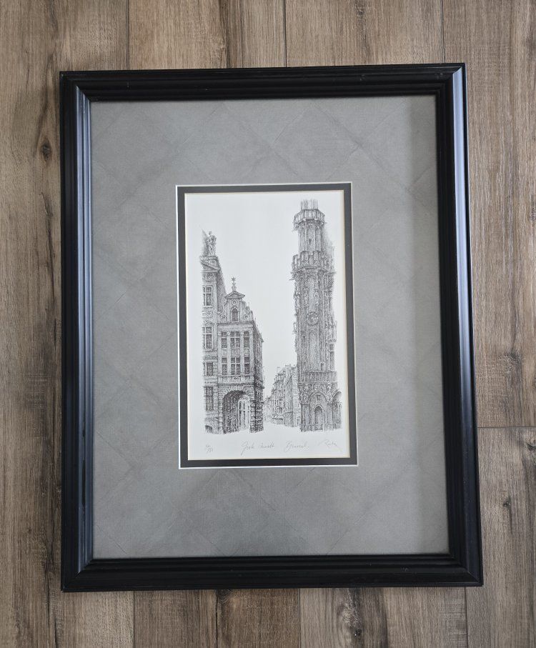 Vintage Rutman Signed Framed Etching of the Grote Markt Brussel Limited Edition