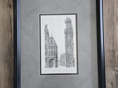 Vintage Rutman Signed Framed Etching of the Grote Markt Brussel Limited Edition