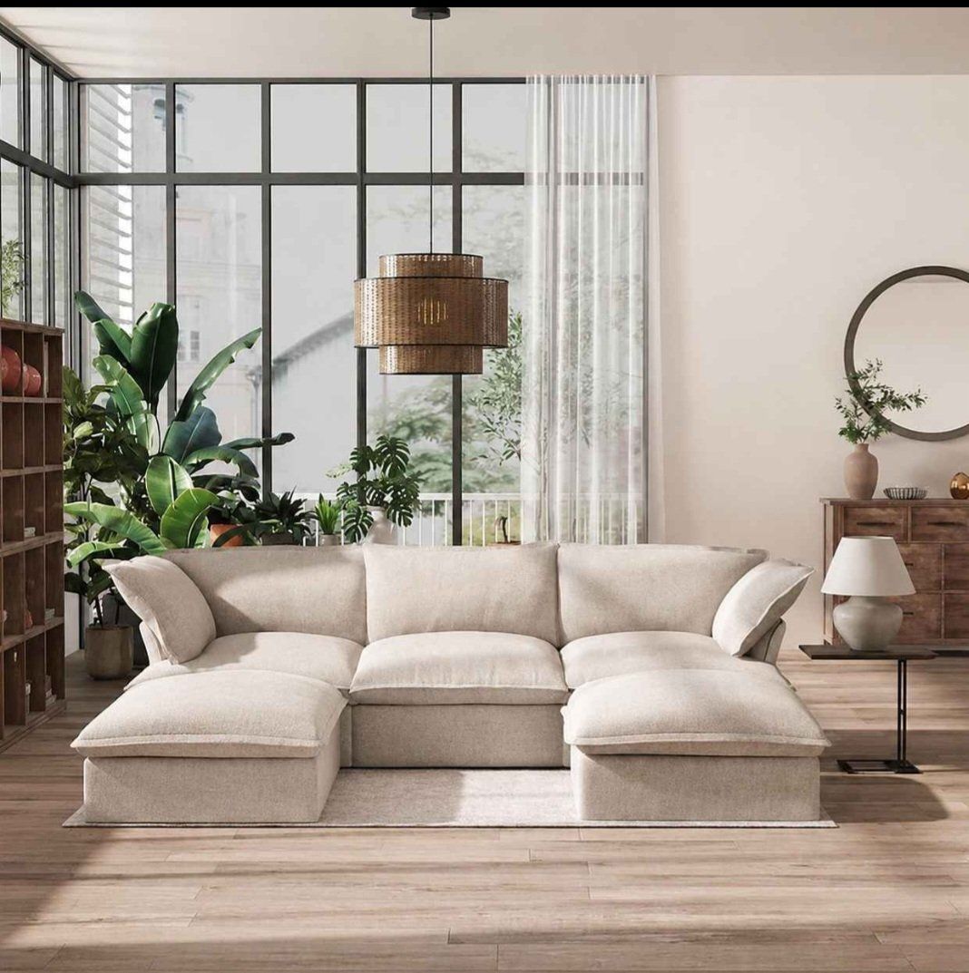 5 PC Living Room Set Modular 3 Seat Sofa, 2 Chaise/Ottomans