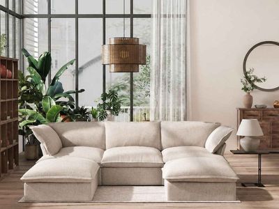 5 PC Living Room Set Modular 3 Seat Sofa, 2 Chaise/Ottomans