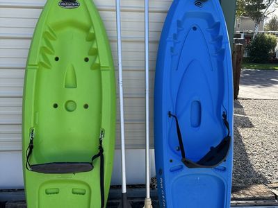 Equinox 6.6 & Emotion Kayaks Set - Green and Blue with Paddles