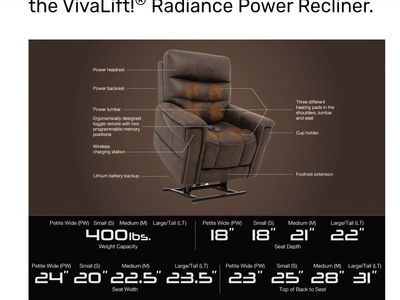 VivaLift! Radiance PLR-3955M Used Power Recliner - Brown, Medium/Large, Heat, Charging, Lift Chair