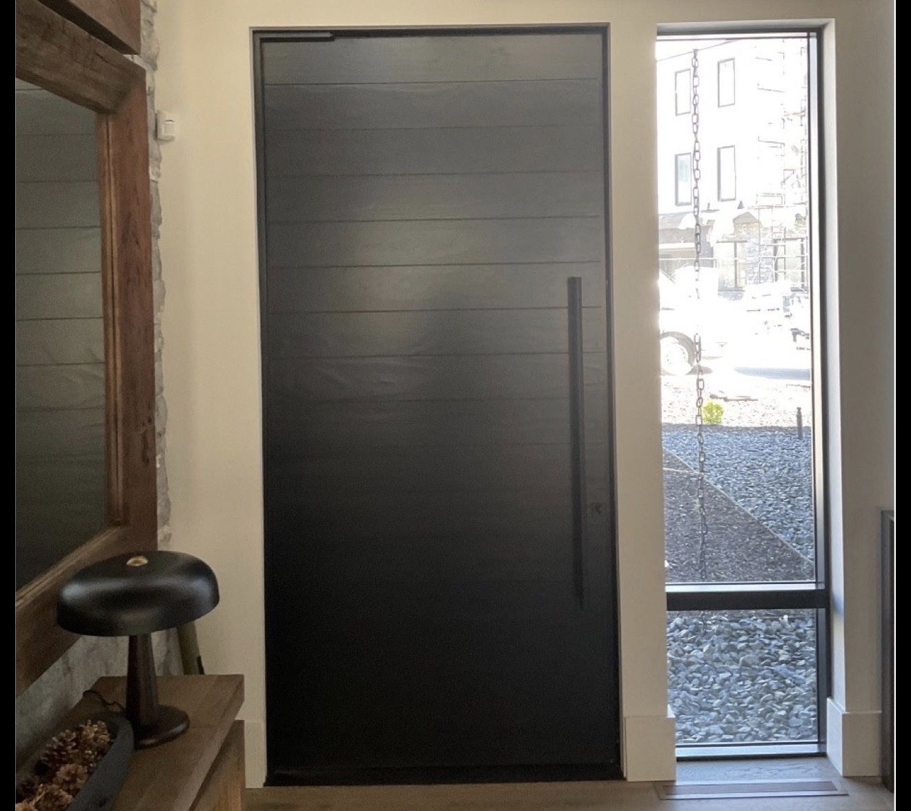 Loewen Custom Accoya Wood Inswing Pivot Front Entry Door 52.5" x 105.75" Midnight Bronze Clad