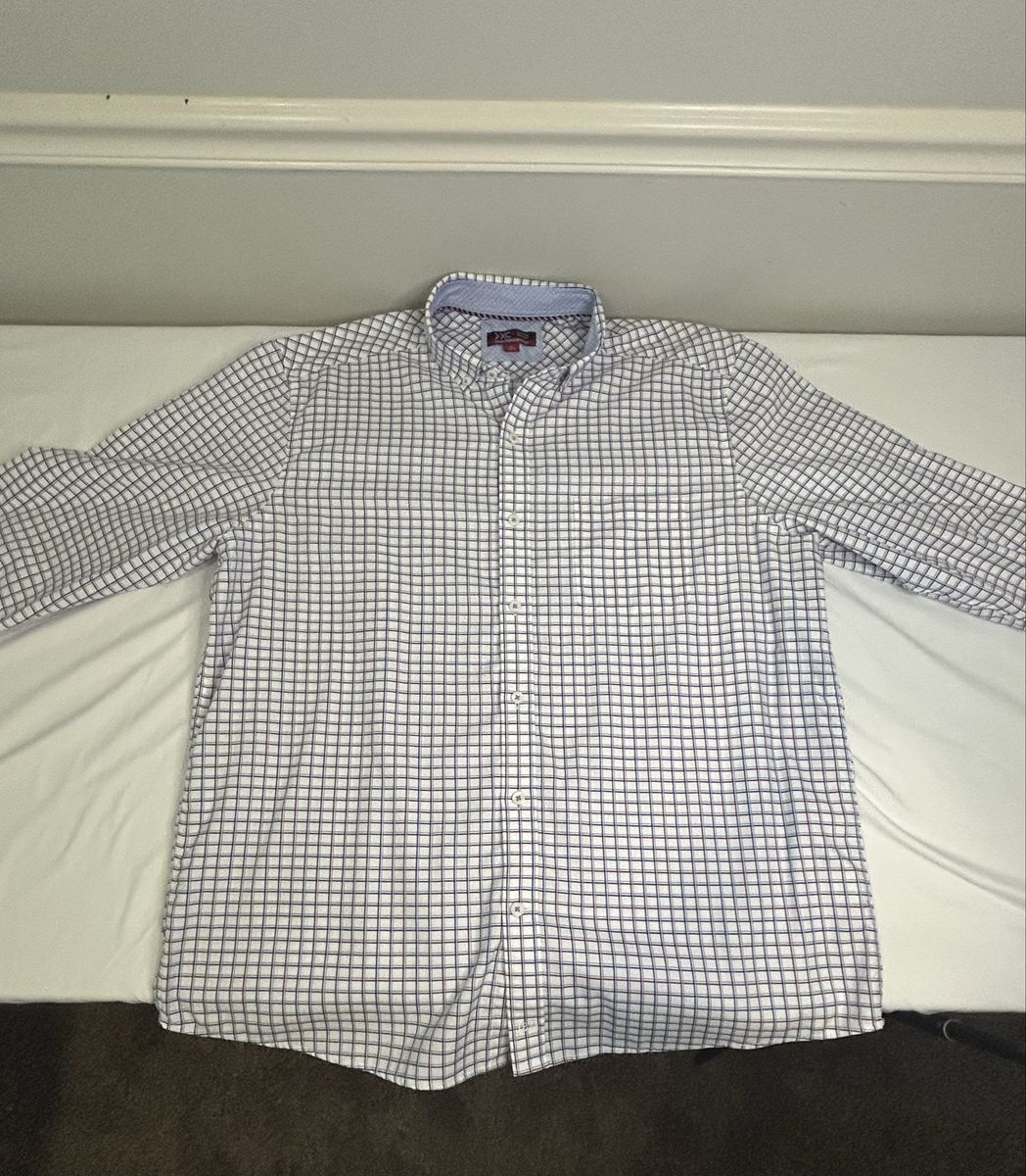 Johnston & Murphy Men's XL XC4 Extreme Comfort Long Sleeve Plaid Button-Up Shirt - Navy/Light Blue/Red